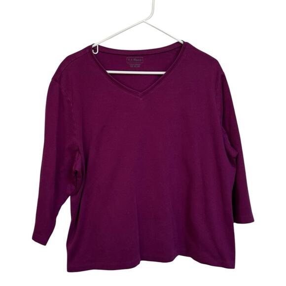 LL Bean Women's 2XL Plus 3/4 Sleeve V Neck Top Purple XXL Workout Exercise READ - Picture 1 of 7